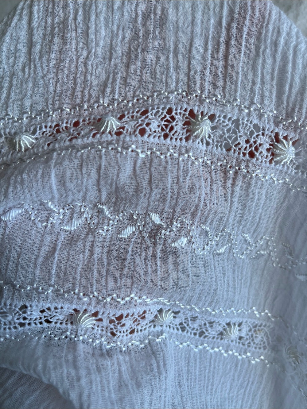 Boho White Cotton Gauze Peasant Blouse Lace Trim Size S Romantic Shabby Chic - Picture 8 of 15